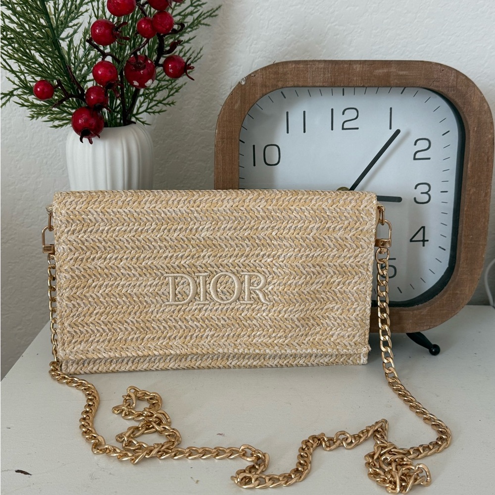 Christian Dior Novelty Clutch Pouch 2023 Summer Rattan Beige